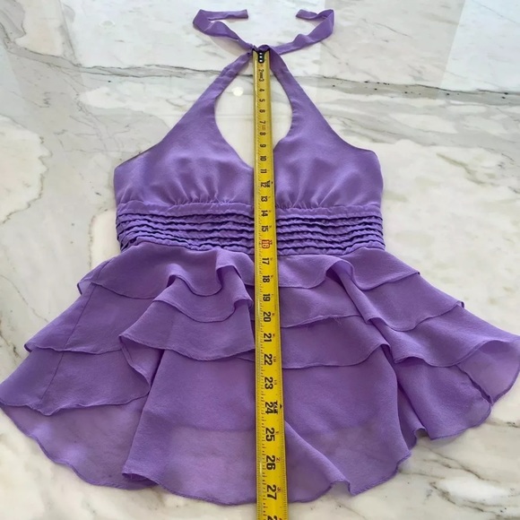 BCBG PURPLE RUFFLE HALTER TOP SIZE XS - Picture 10 of 14